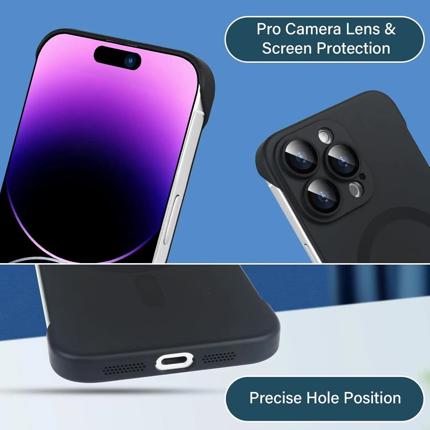 Omio Magnetic Slim Case for iPhone 16 Pro Compatible with MagSafe, Matte PC Ultra-Thin Bumper Frameless Borderless Minimalist Design with Camera Lens Protector for Men Women, Black Titanium