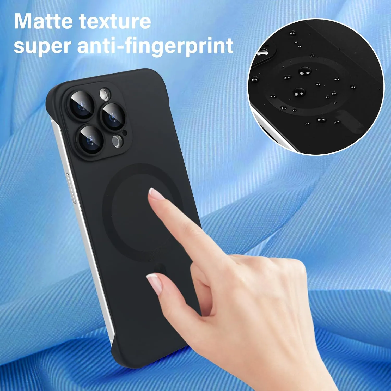 Omio Magnetic Slim Case for iPhone 16 Pro Compatible with MagSafe, Matte PC Ultra-Thin Bumper Frameless Borderless Minimalist Design with Camera Lens Protector for Men Women, Black Titanium