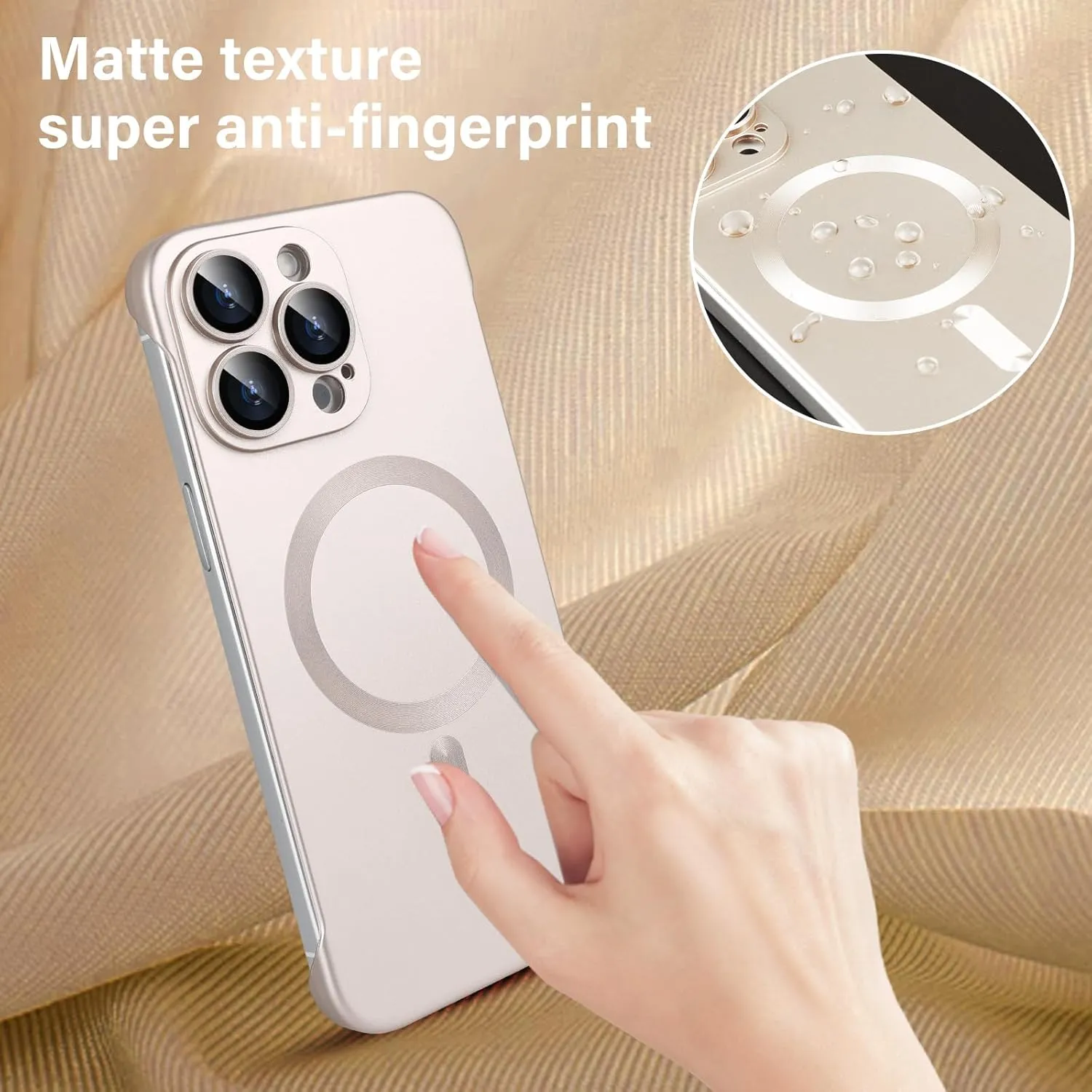 Omio Magnetic Slim Case for iPhone 16 Pro Compatible with MagSafe, Matte PC Ultra-Thin Bumper Frameless Borderless Minimalist Design with Camera Lens Protector for Men Women, Desert Titanium