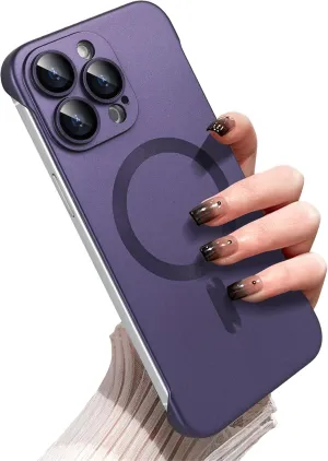 Omio Magnetic Slim Case for iPhone 16 Pro Compatible with MagSafe, Matte PC Ultra-Thin Bumper Frameless Borderless Minimalist Design with Camera Lens Protector for Men Women, Purple