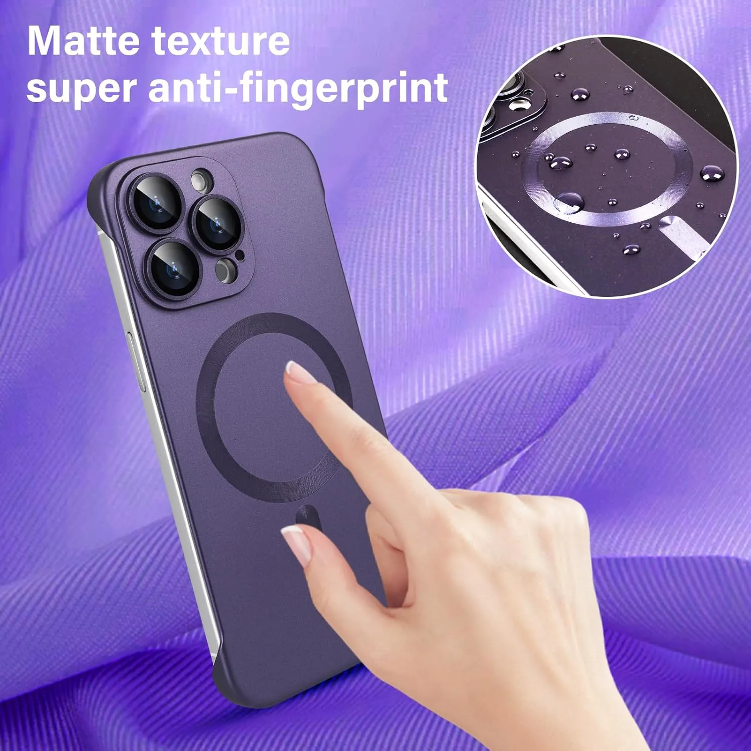 Omio Magnetic Slim Case for iPhone 16 Pro Compatible with MagSafe, Matte PC Ultra-Thin Bumper Frameless Borderless Minimalist Design with Camera Lens Protector for Men Women, Purple