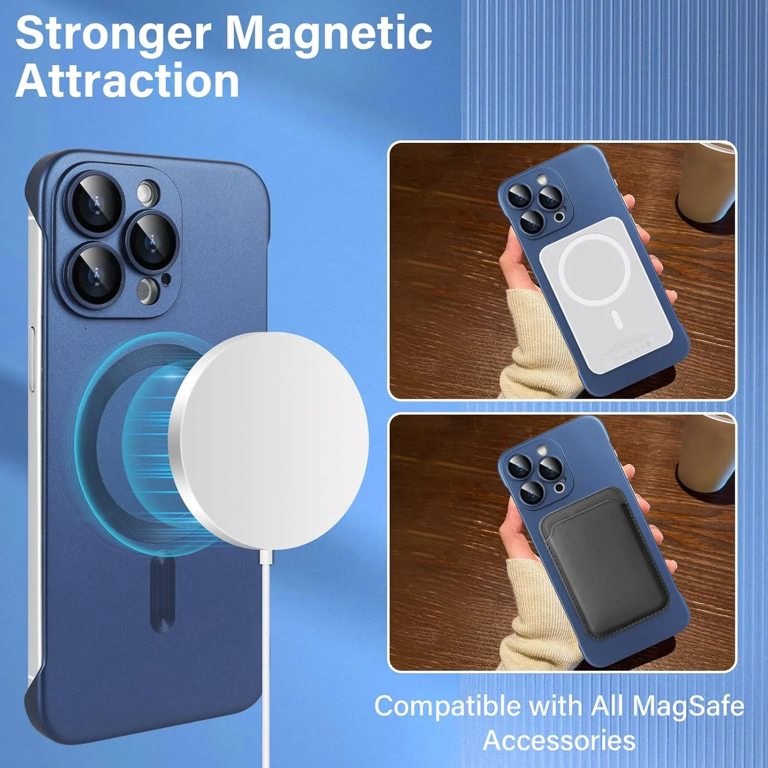 Omio Magnetic Slim Case for iPhone 16 Pro Compatible with MagSafe, Matte PC Ultra-Thin Bumper Frameless Borderless Minimalist Design with Camera Lens Protector for Men Women, Ultramarine