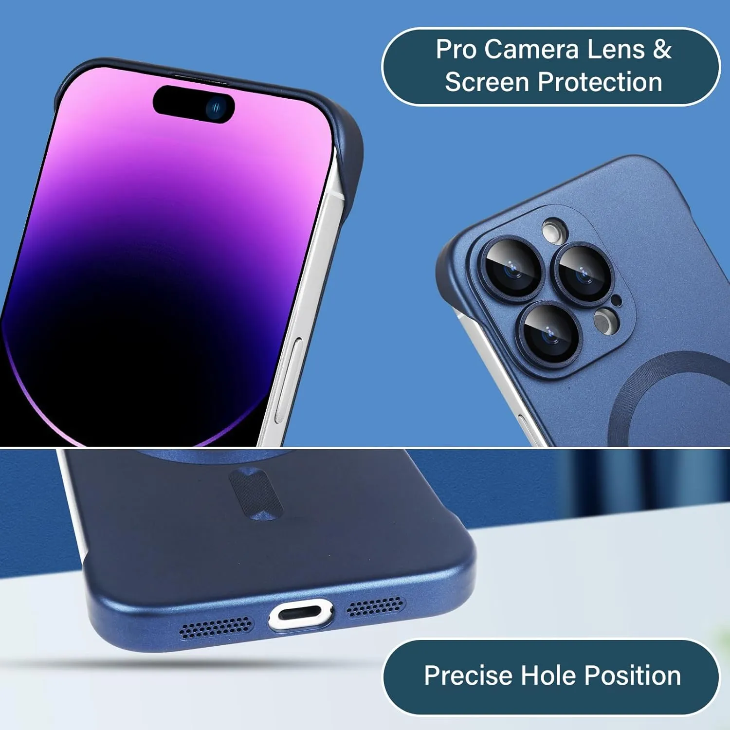 Omio Magnetic Slim Case for iPhone 16 Pro Compatible with MagSafe, Matte PC Ultra-Thin Bumper Frameless Borderless Minimalist Design with Camera Lens Protector for Men Women, Ultramarine