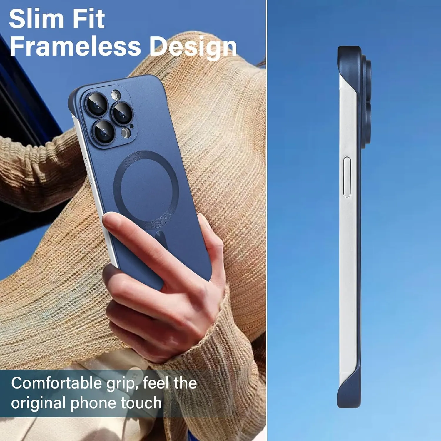 Omio Magnetic Slim Case for iPhone 16 Pro Compatible with MagSafe, Matte PC Ultra-Thin Bumper Frameless Borderless Minimalist Design with Camera Lens Protector for Men Women, Ultramarine