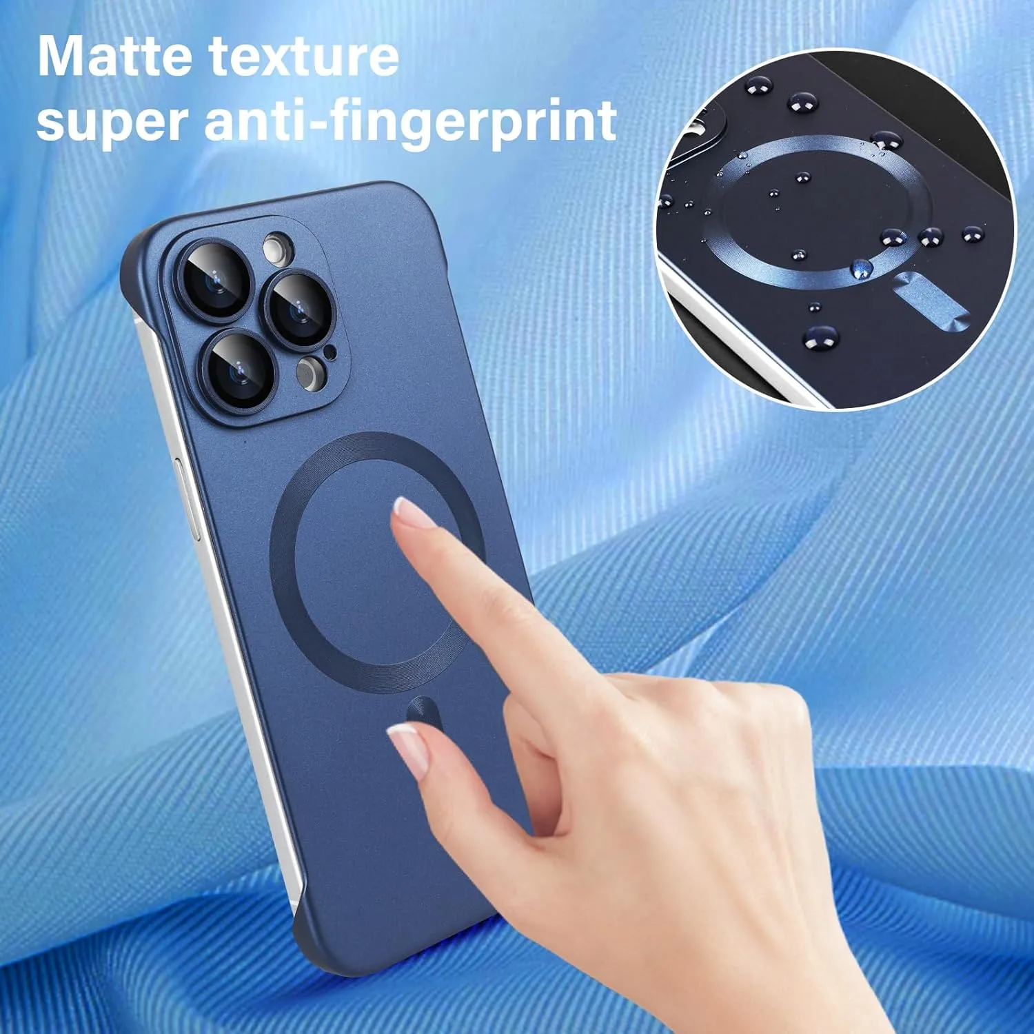Omio Magnetic Slim Case for iPhone 16 Pro Compatible with MagSafe, Matte PC Ultra-Thin Bumper Frameless Borderless Minimalist Design with Camera Lens Protector for Men Women, Ultramarine
