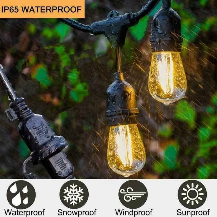 Outdoor String Lights 15 LED Bulbs Garden Lights
