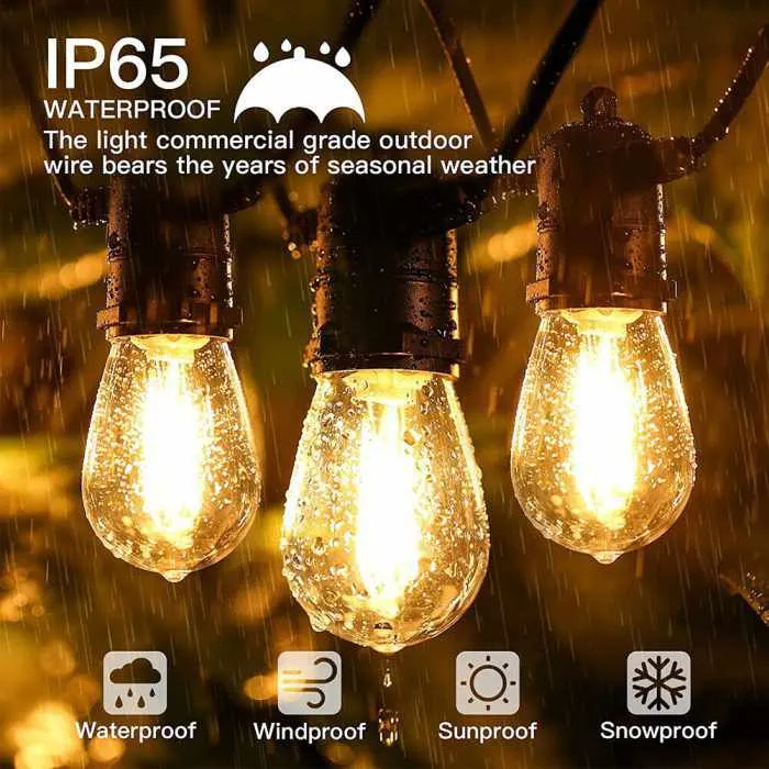 Outdoor String Lights 15 LED Bulbs Garden Lights
