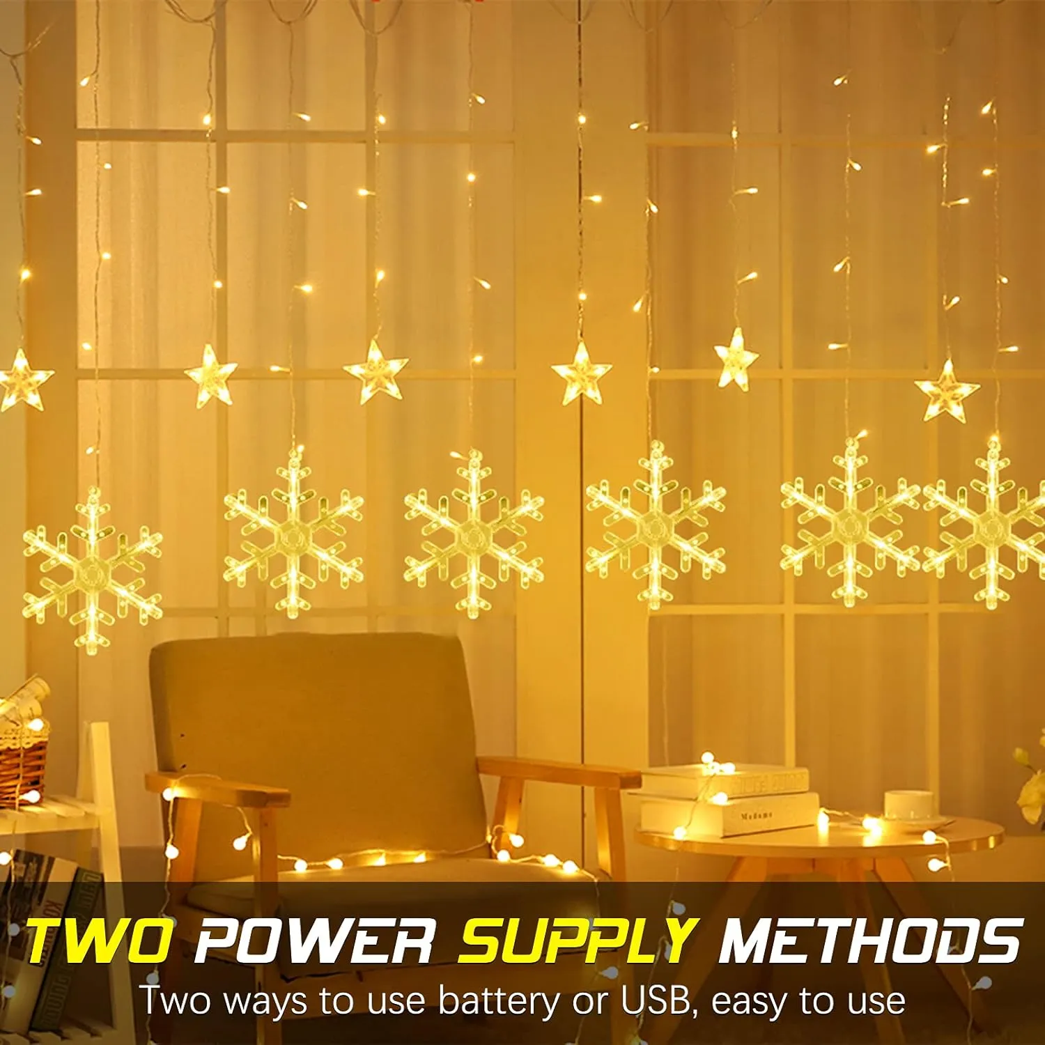 PartyLight Snowflake Curtain Lights Christmas Window Decoration