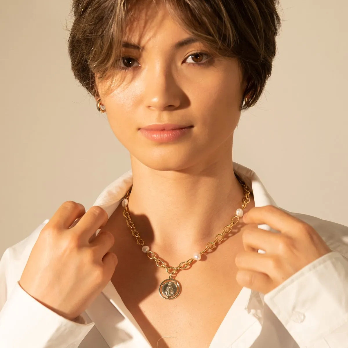 Pearl Coin Chain Necklace