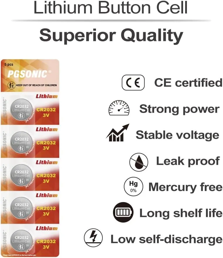 PGSONIC CR2032 3V Lithium Battery (10pcs), Compatible with AirTag, Key Fobs, Smart Sensors, Scales, Candles and More