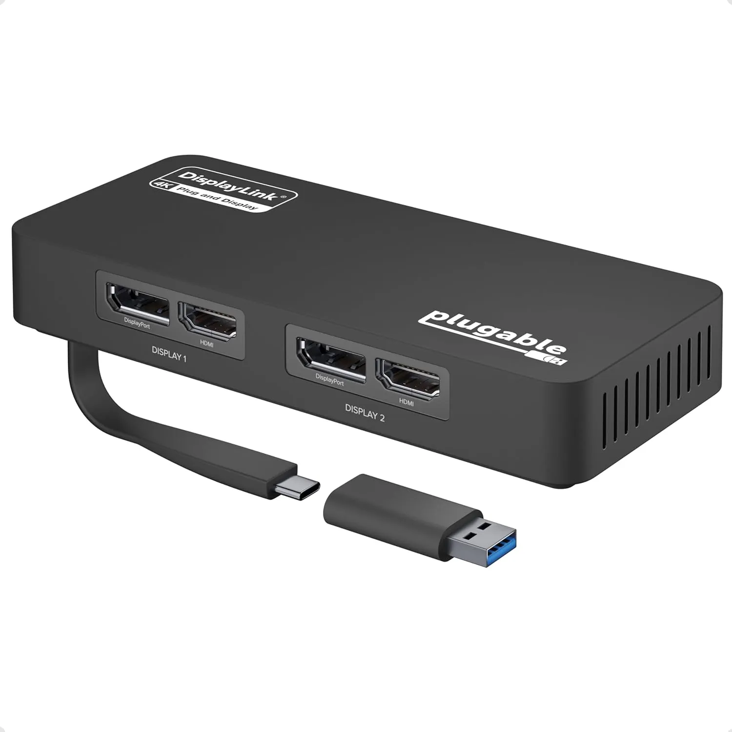 Plugable 4K DisplayPort and HDMI Dual Monitor Adapter for USB 3.0 and USB-C, Compatible with Windows and ChromeOS