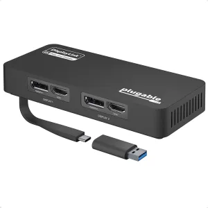 Plugable 4K DisplayPort and HDMI Dual Monitor Adapter for USB 3.0 and USB-C, Compatible with Windows and ChromeOS