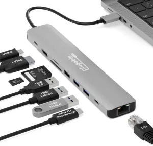 Plugable USB C Hub Multiport Adapter (9-in-1) 140W Power Delivery Charging, 4K 60Hz HDMI, 10Gbps Data Ports, Ethernet, SD | for USBC, USB4, Thunderbolt MacBook, Windows, Chromebook (USBC-9IN1E)