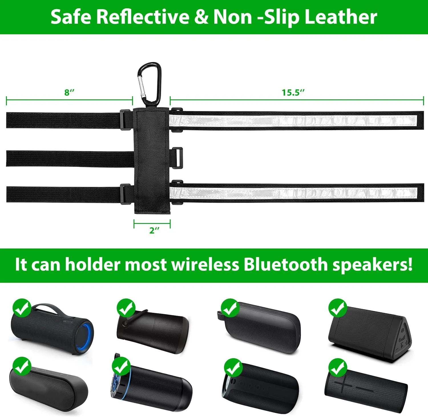 Portable Speaker Mount for Bike, Motorcycle, Boat,UTV,ATV, Reflective Long Speakers Holder Strap Fits for JBL Charge 4/5, Flip 5/6, Anker Soundcore 2/3, Bose Soundlink Flex Outdoor Use
