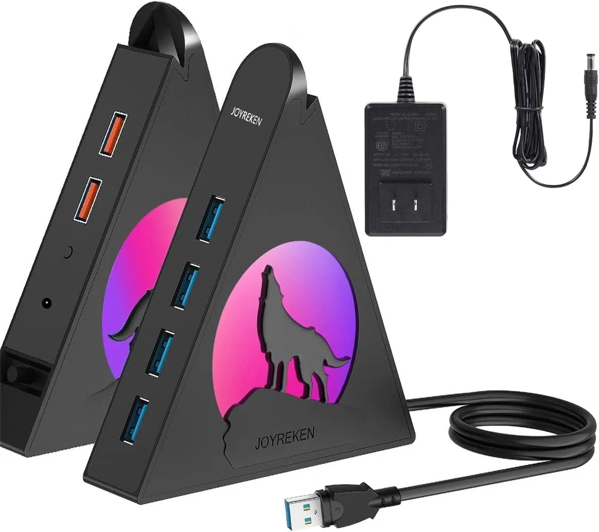 Powered USB Hub 3.0, 6-Port(4 USB 3.0 Data Ports   2 USB Smart Charging Port) with RGB Night Light,Powered hubs with 12V/4A Power Adapter for PC, Laptop, Flash Drives,Keyborad, Mouse