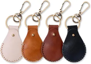 Premium Handcrafted Leather AirTag Keychain Holder for Apple AirTags, 4 Pack Air Tag Case for Keys, Luggage & Pets, 360 Rotating Metal Key Chain, Hidden Design, Full Protection (4 Color Set)