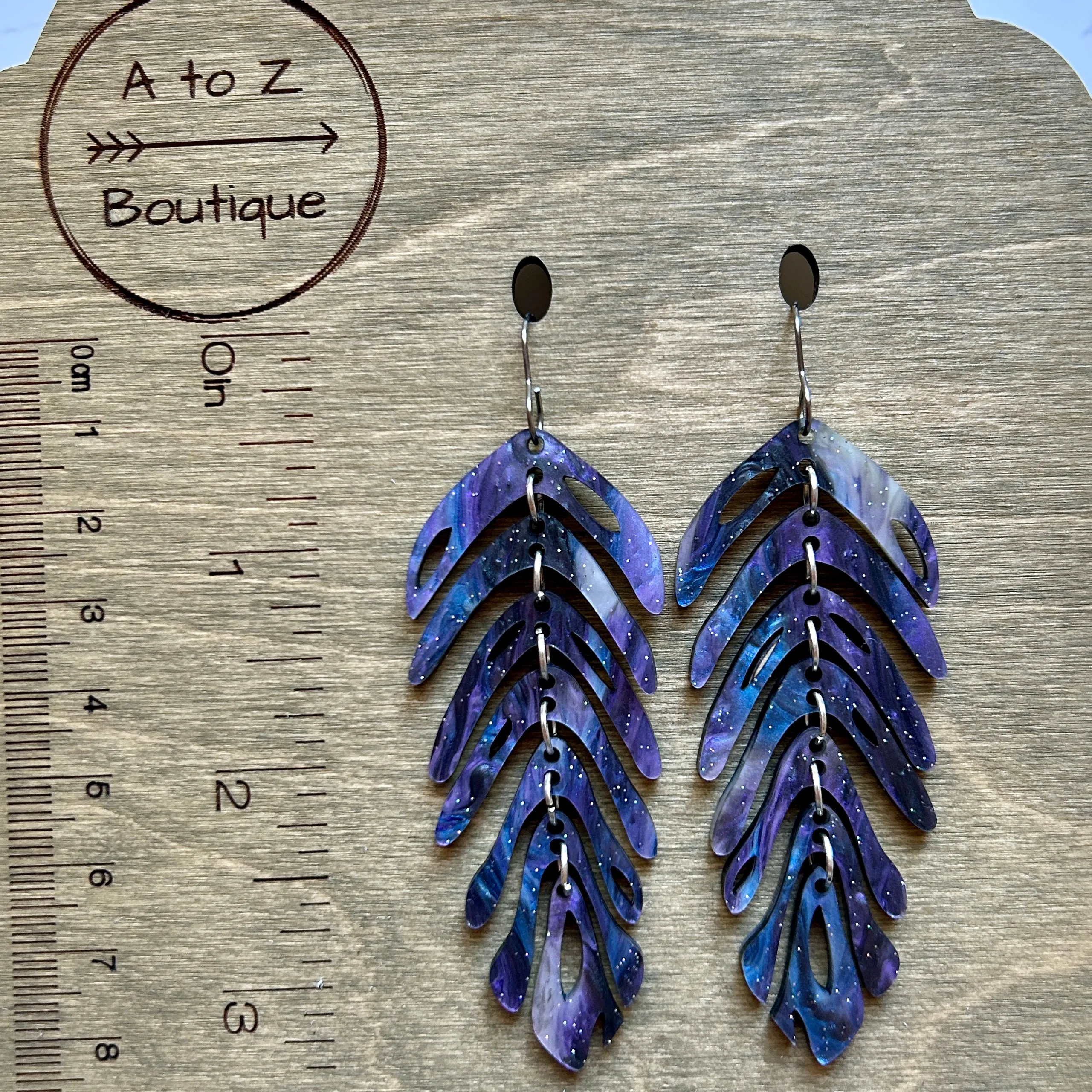 Purple Sparkle Acrylic Feather Earrings