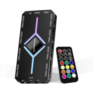 PWM & ARGB Fan Hub Controller - 9 Ports Magnetic PC Case Fan Splitter with Remote Control, 5V 3-Pin Addressable RGB Hub for Computer, SATA Power Supply (Black)