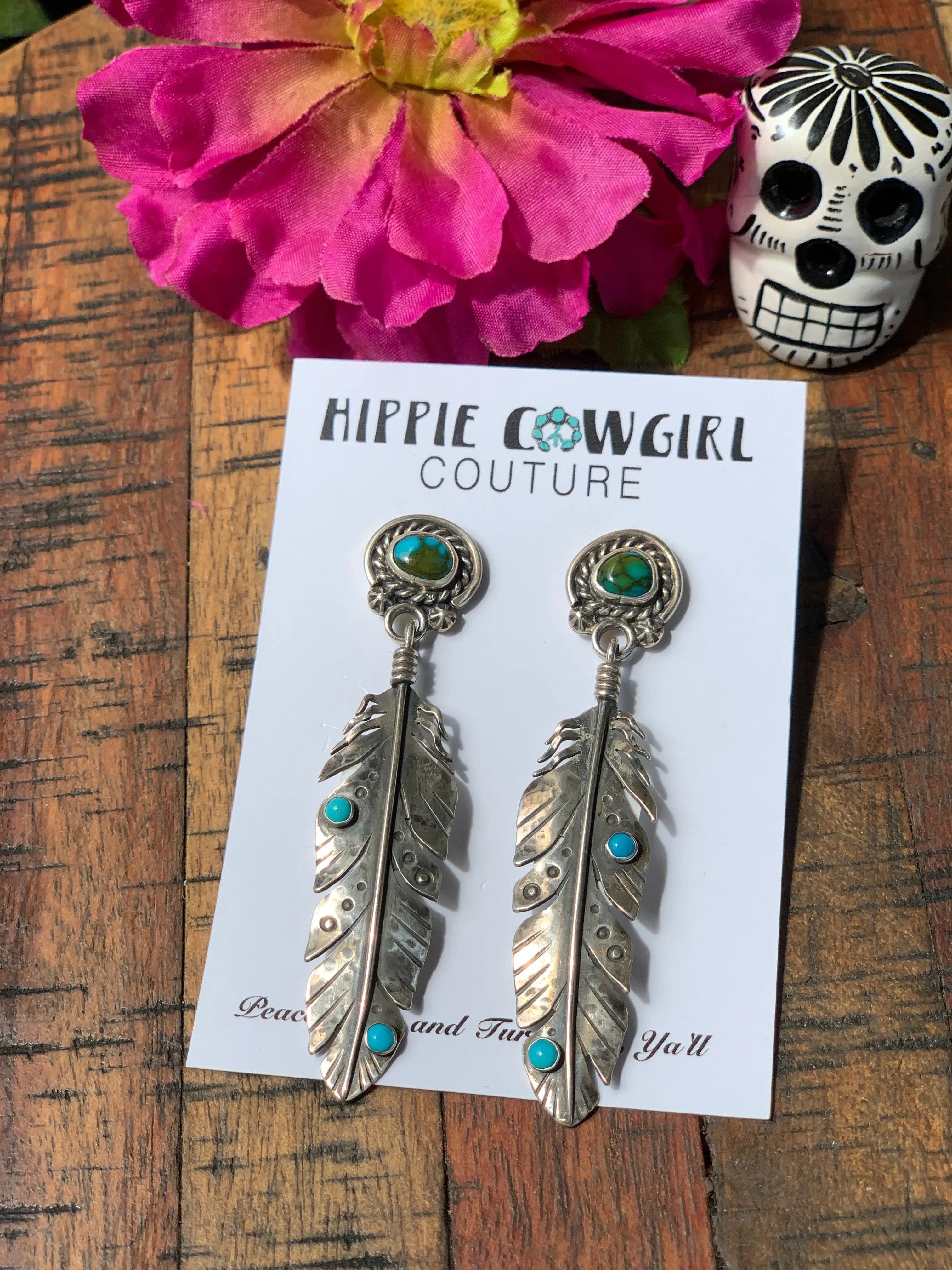 "Annelise Williamson" Turquoise Accented Feather Earrings