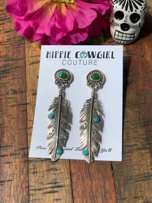 "Annelise Williamson" Turquoise Accented Feather Earrings
