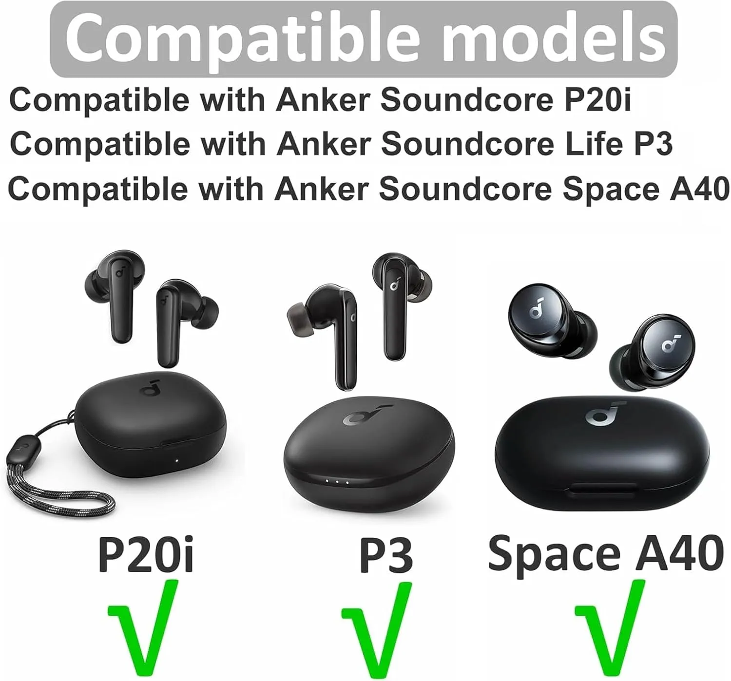 Replacement Earbud Ear Buds Tips Eartips Compatible with Soundcore by Anker P20i Earbuds, 6 Pairs S/M/L 3 Sizes Soft Silicone Earbuds Tips Ear Tip for P20i /P2 Mini/ P3i/ P30i/P40i Navy 713