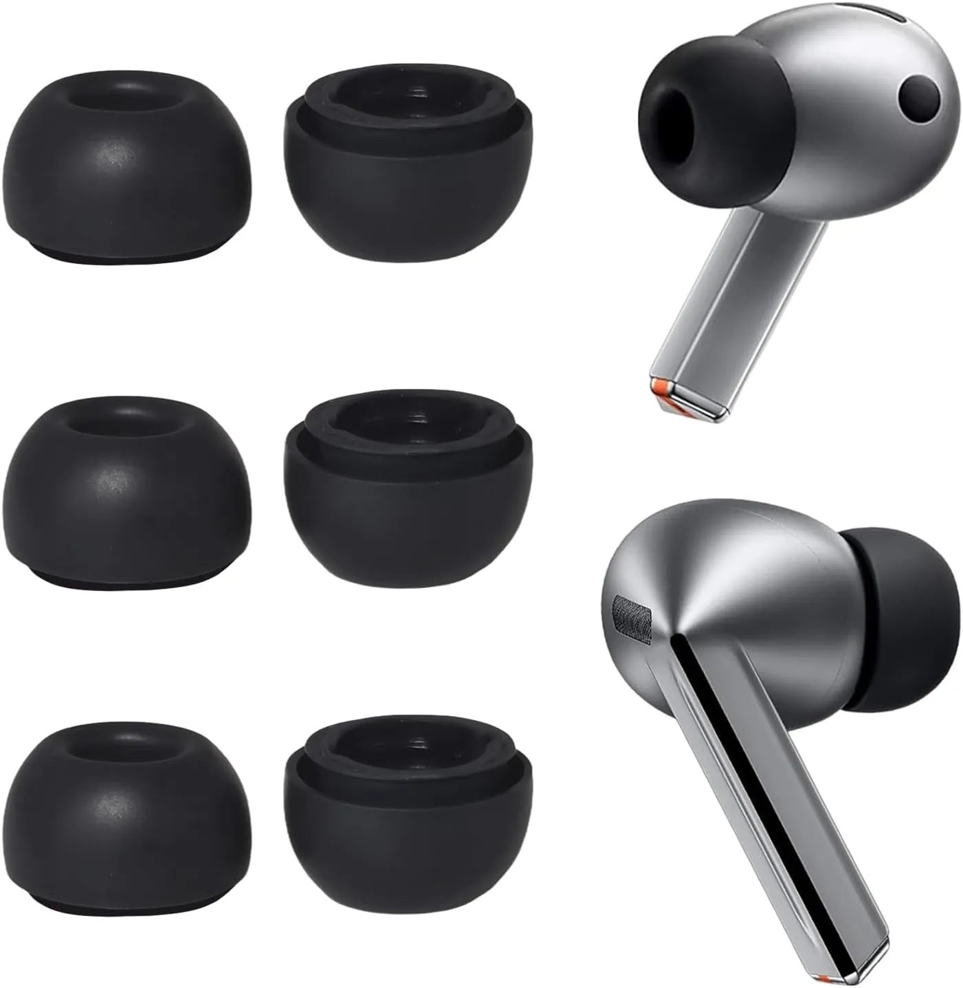 Replacement Earbuds Tips Silicone Ear Tips Compatible with Samsung Galaxy Buds 3 Pro Earbuds Medium Size 3 Pairs Black
