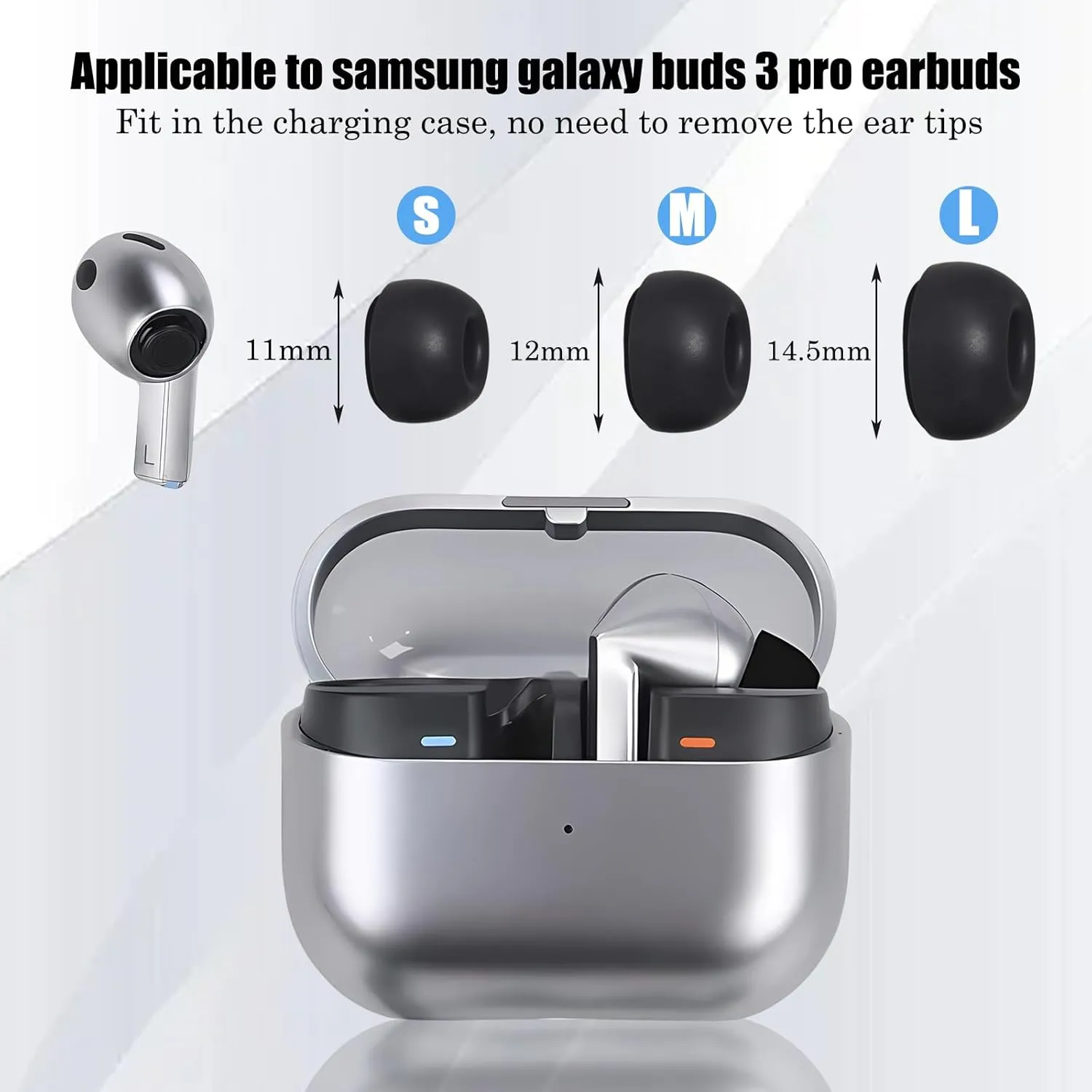 Replacement Earbuds Tips Silicone Ear Tips Compatible with Samsung Galaxy Buds 3 Pro Earbuds Medium Size 3 Pairs Black