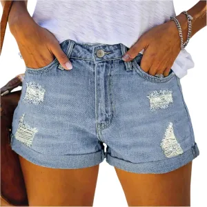 Ripped Jean Shorts Womens High Waisted Boxer Stretchy Denim Shorts Lounge Hot Trendy Jeans Jorts with Pockets