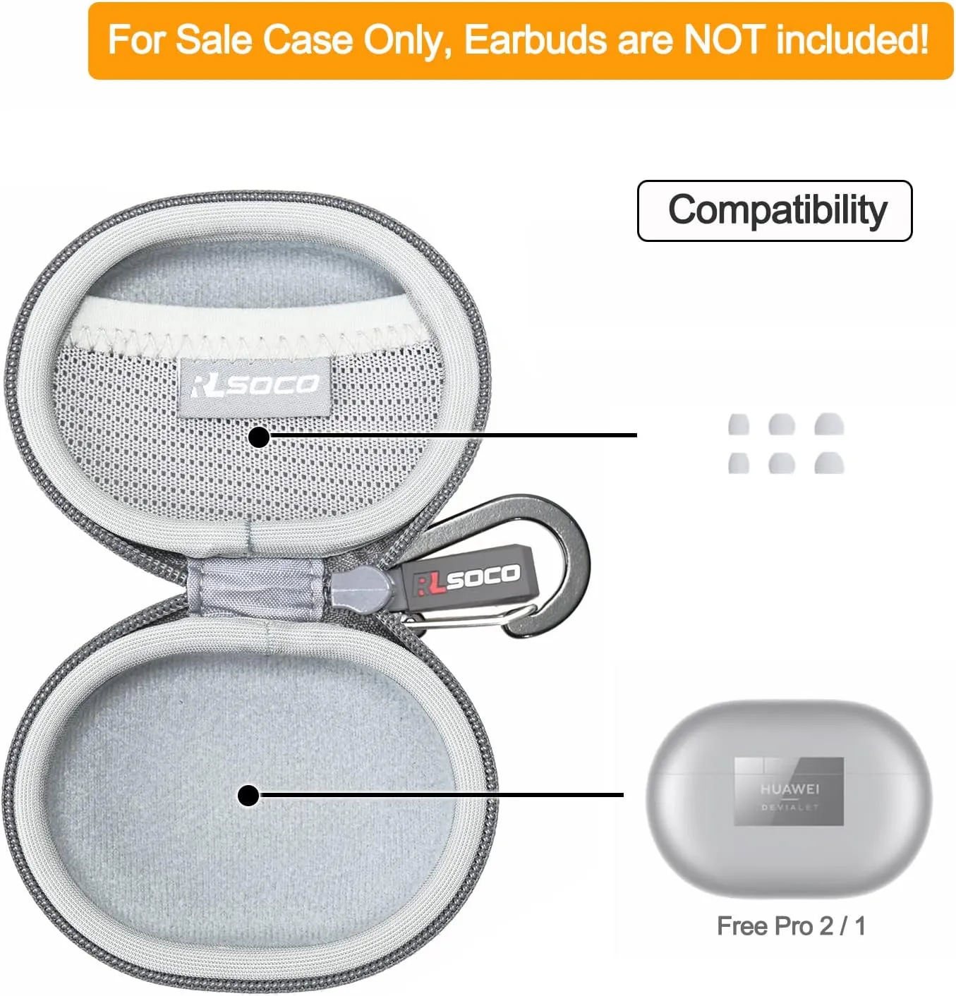 RLSOCO Hard Case for Huawei FreeBuds Pro 4/Pro 3/Pro 2 /Pro 2/Pro Dual Speaker Noise Cancellation Bluetooth Earbuds (Grey)