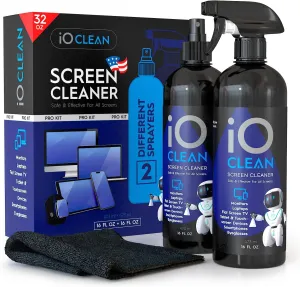 Screen Cleaner Spray (16oz 16oz)  Best Large Cleaning Kit for LCD LED OLED TV, Smartphone, iPad, Laptop, Touchscreen, Computer Monitor, Other Electronic Devices  2 Microfiber Cloths and 4 Nozzles