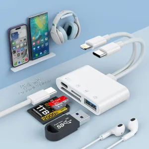 SD/TF Card Reader for iPhone/iPad,Multi 6-in-1 Lightning/USB C to SD TF USB A Type C(Headphone/Charge/Data) OTG Memory Card Adapter for iPhone 15 14/iPad/Samsung/Mac/Laptop/Camera Viewer/Flash Drive