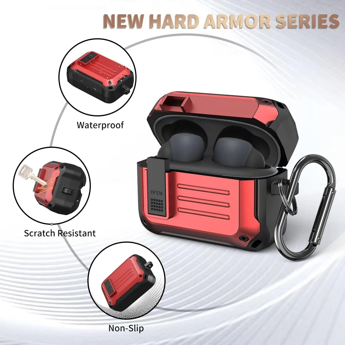 Secure Lock Case for Sony Linkbuds S, WOFRO Shock-Absorbing Protective Cover Military Armor Series Full-Body Shockproof Rugged Hard Shell with Keychain (Red)