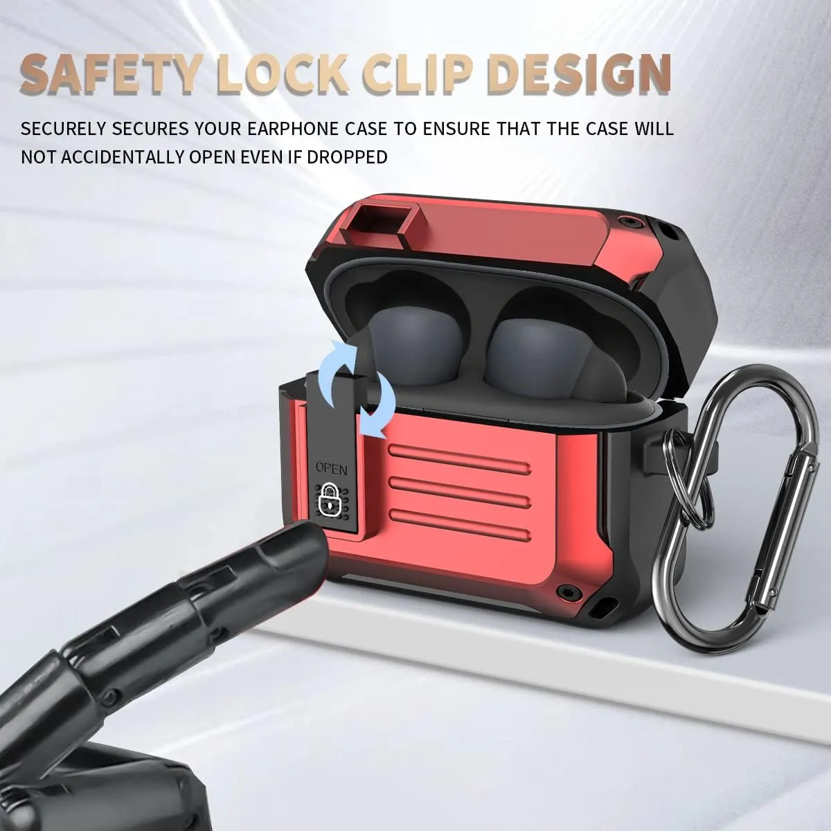 Secure Lock Case for Sony Linkbuds S, WOFRO Shock-Absorbing Protective Cover Military Armor Series Full-Body Shockproof Rugged Hard Shell with Keychain (Red)