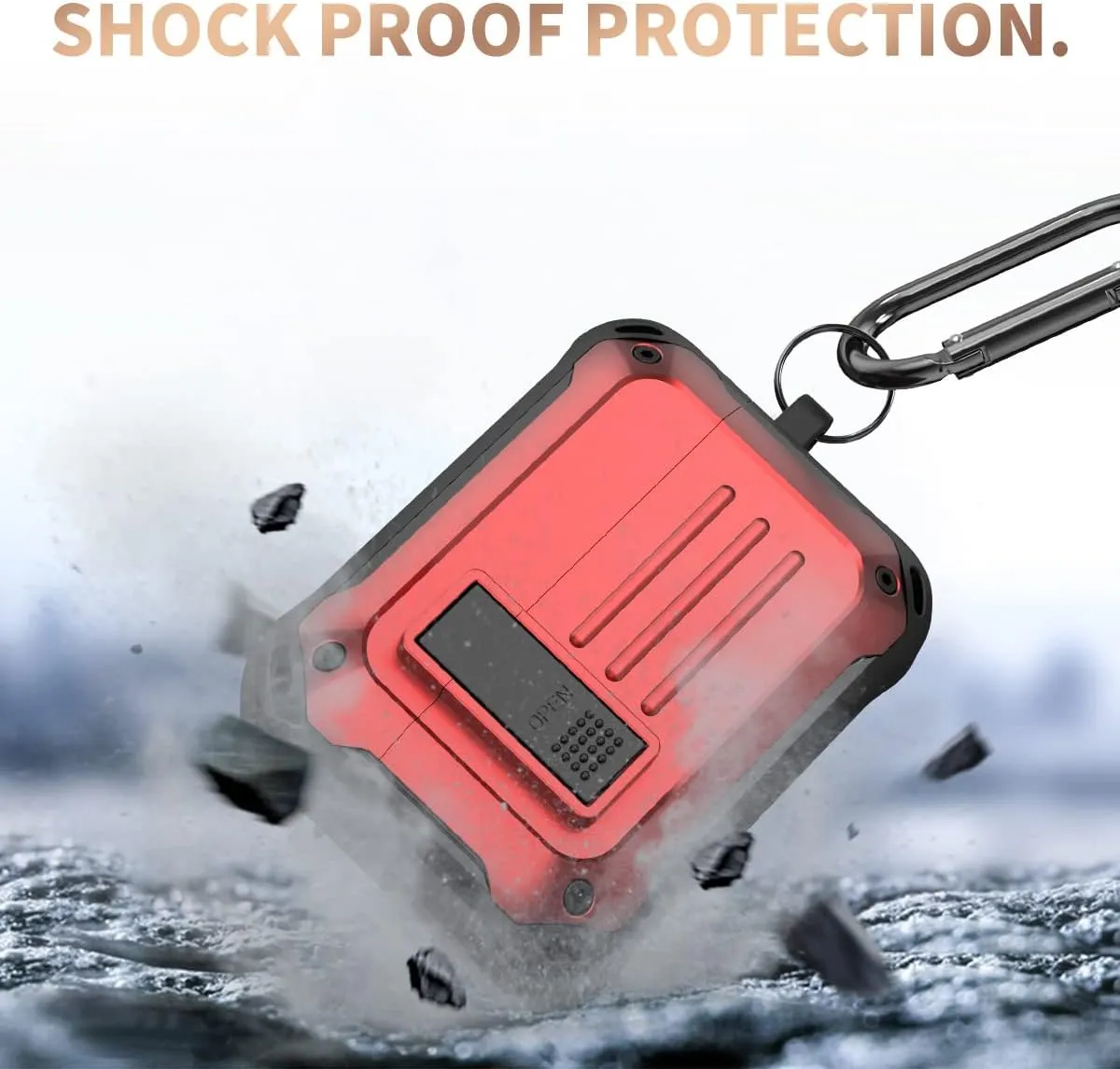 Secure Lock Case for Sony Linkbuds S, WOFRO Shock-Absorbing Protective Cover Military Armor Series Full-Body Shockproof Rugged Hard Shell with Keychain (Red)