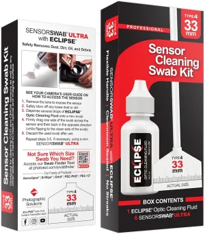 Sensor Cleaning Swab Kit - Eclipse Optic Cleaning Solution (0.5oz/15ml)   Type-4 Sensor Swab Ultra 33mm (Pack of 6) - for Medium Format CMOS and CCD Sensors - Dust & Oil Remover