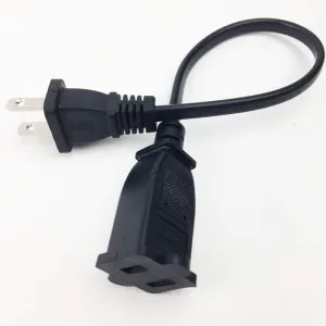 Short Power Extension Cord US AC 2-Prong Male/Female Power Cable (YEKE-207-1FT)