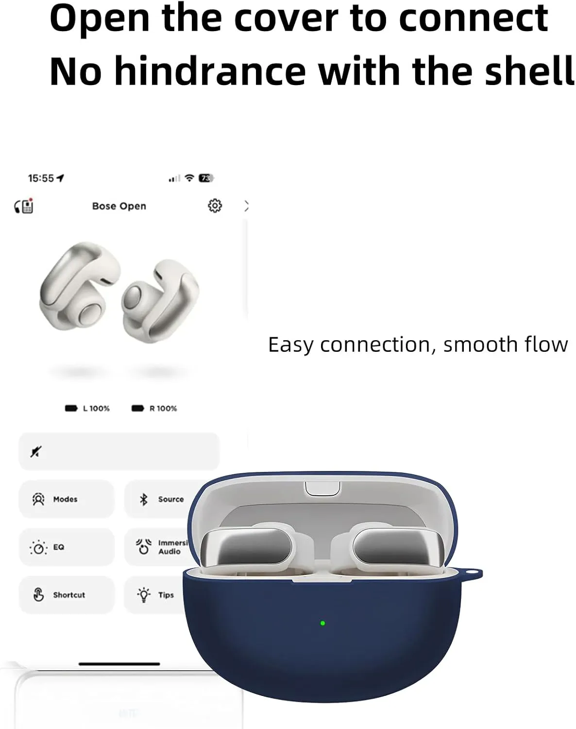 Silicone Case Compatible with Bose Ultra Open Earbuds with Keychain, Soft Protective Accessories for Bose Open Ear Wireless Earbuds Cover for Man Women, Blue