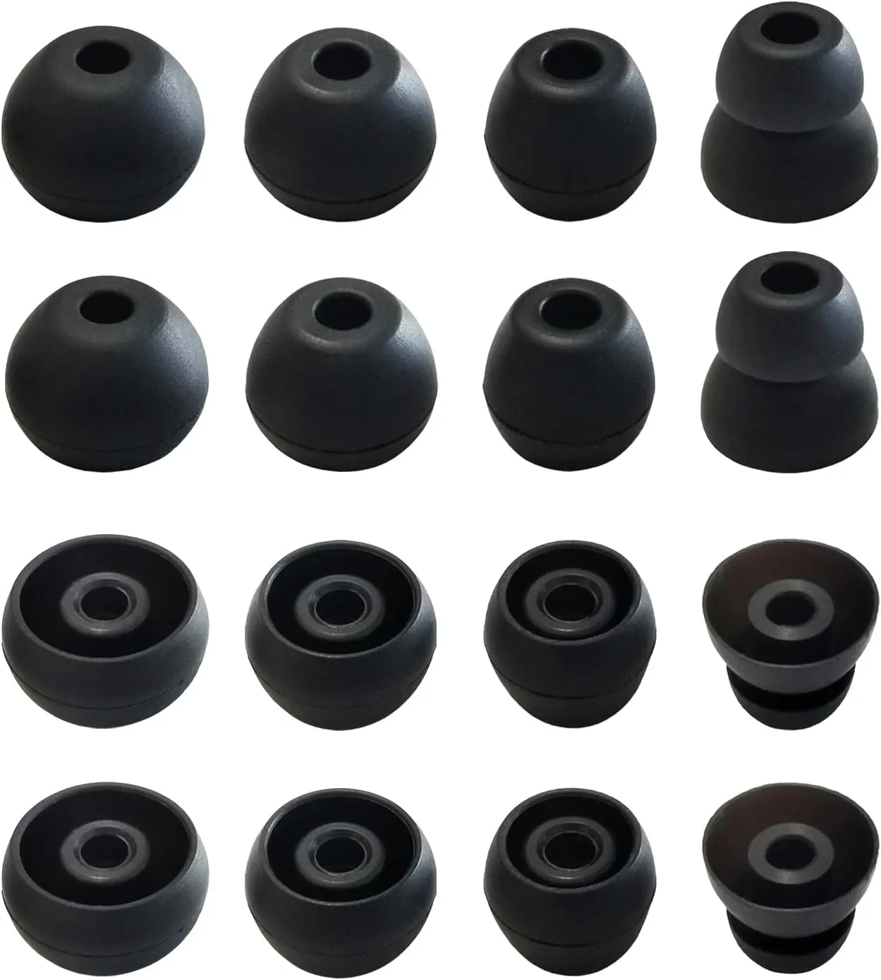 Silicone Replacement Ear Tips for Beats Flex, X, Powerbeats - Double Flange, Rubber, 8 Pairs Black