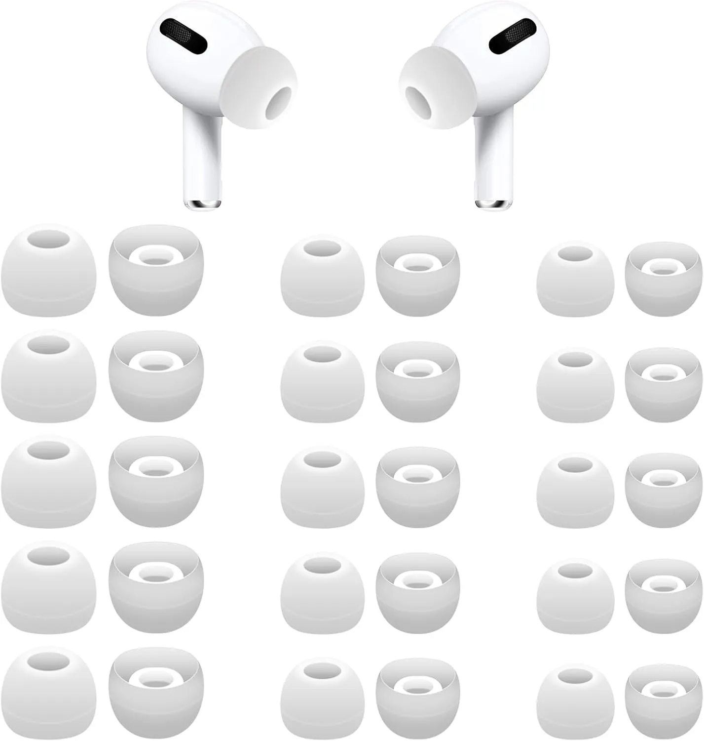 Silicone Replacement Earbud Ear Buds Tips, 60 Pcs Replacement Silicone Tips Earbuds Buds Eartips Set, Earbuds Ear Tips Replacement, Ear Bud Covers for Beats Studio Buds Earphone Headphones(White)