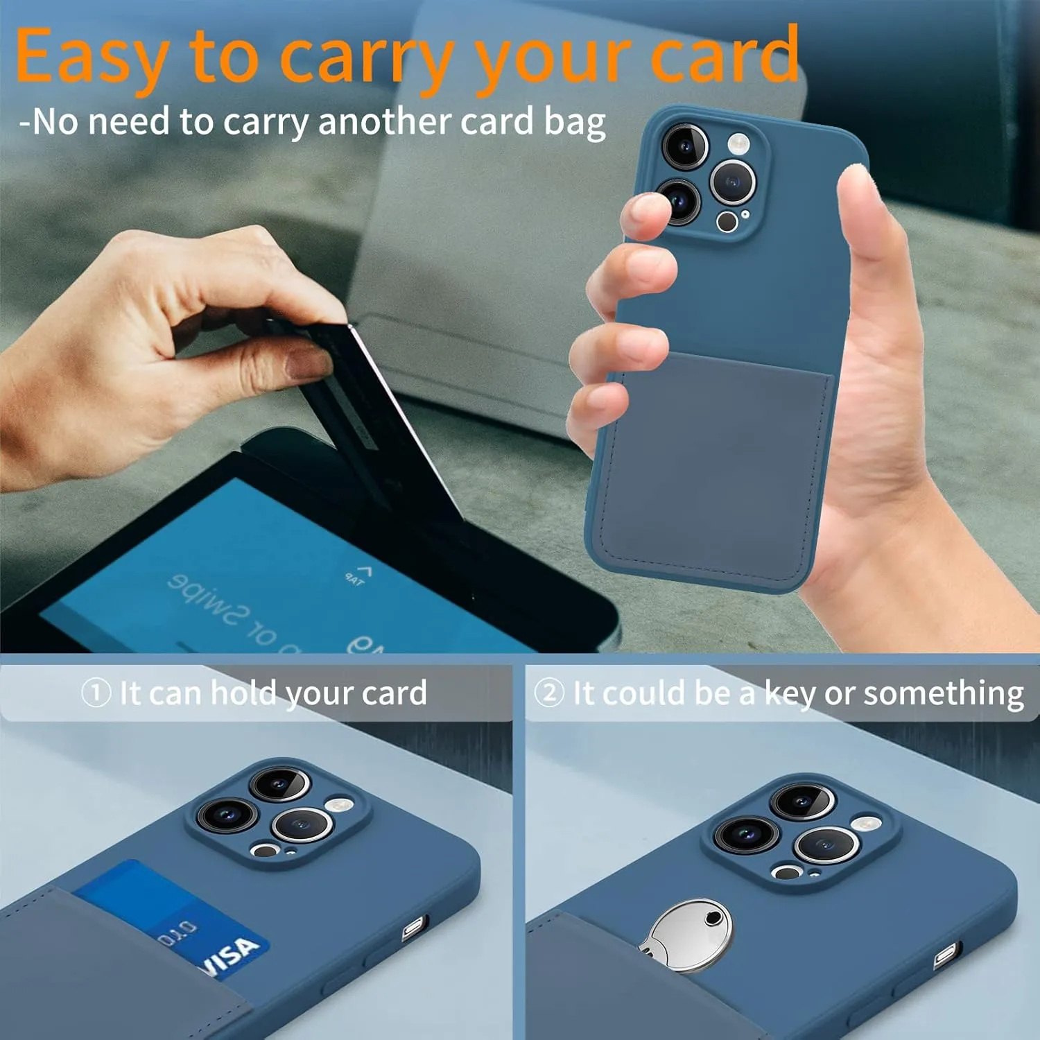 Silicone Wallet Phone Case for iPhone 15 Pro Max 6.7 Inch with Credit Card Holder Pocket, Full-Body Bumper Protection Camera Protect Case (Blue)