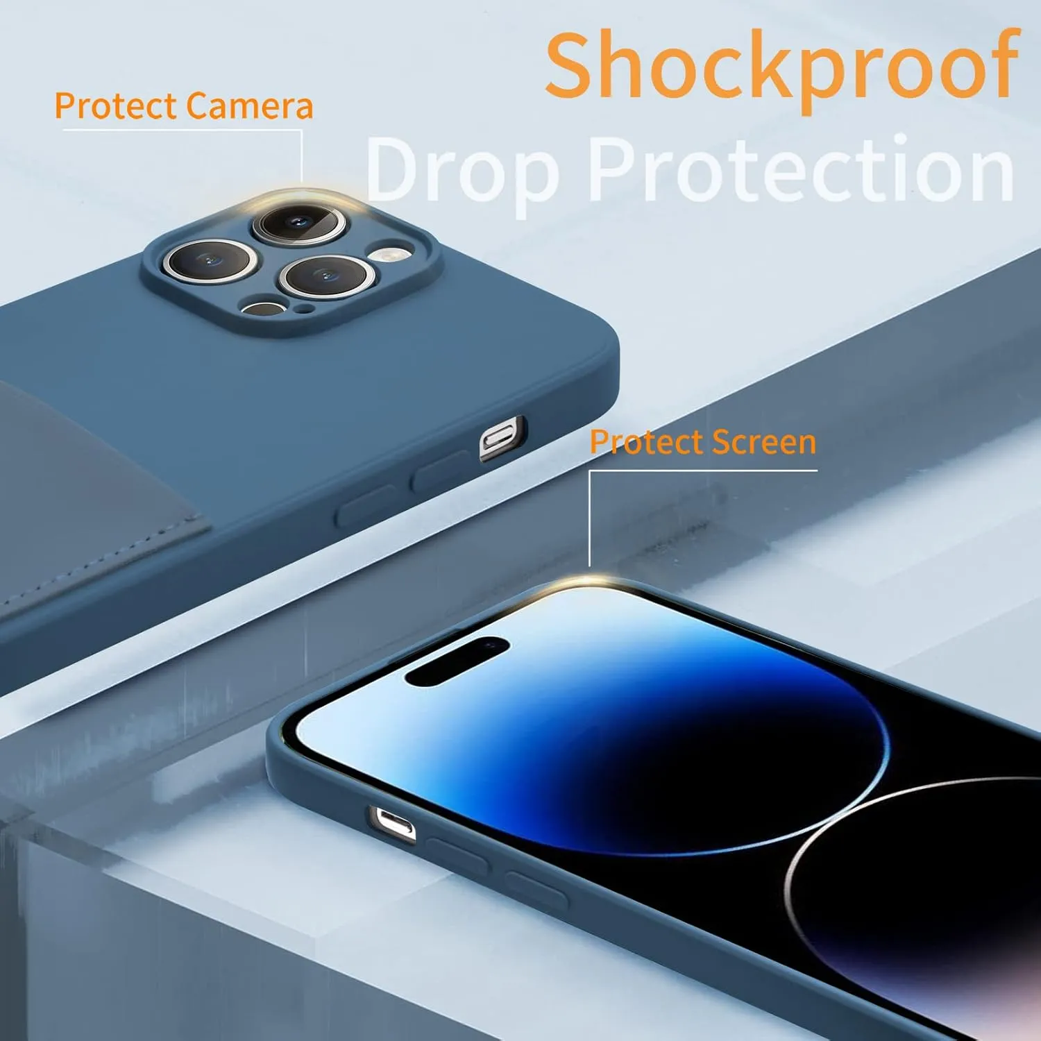 Silicone Wallet Phone Case for iPhone 15 Pro Max 6.7 Inch with Credit Card Holder Pocket, Full-Body Bumper Protection Camera Protect Case (Blue)