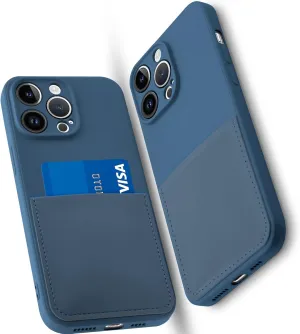 Silicone Wallet Phone Case for iPhone 15 Pro Max 6.7 Inch with Credit Card Holder Pocket, Full-Body Bumper Protection Camera Protect Case (Blue)