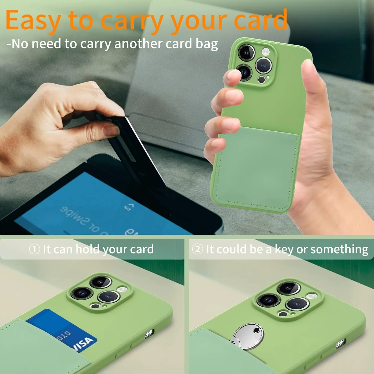 Silicone Wallet Phone Case for iPhone 15 Pro Max 6.7 Inch with Credit Card Holder Pocket, Full-Body Bumper Protection Camera Protect Case (Mint Green)