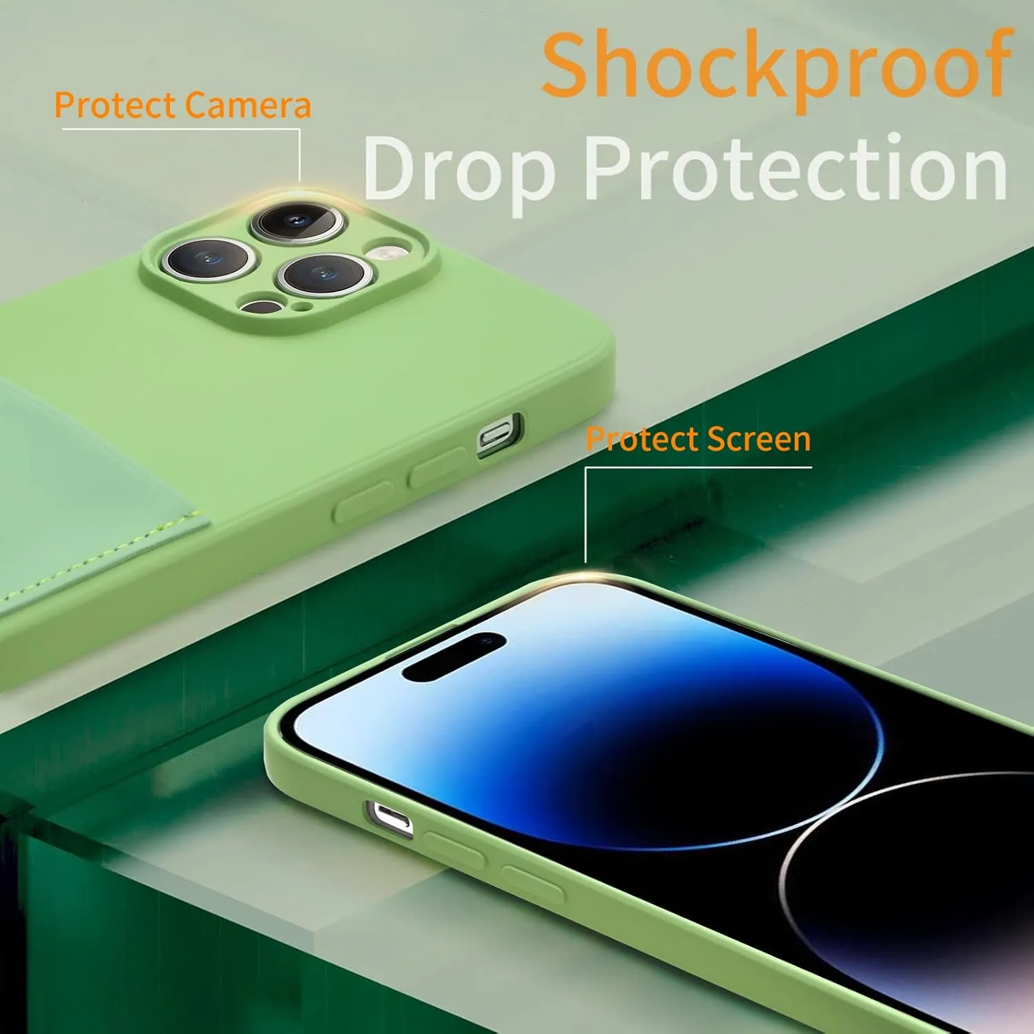 Silicone Wallet Phone Case for iPhone 15 Pro Max 6.7 Inch with Credit Card Holder Pocket, Full-Body Bumper Protection Camera Protect Case (Mint Green)