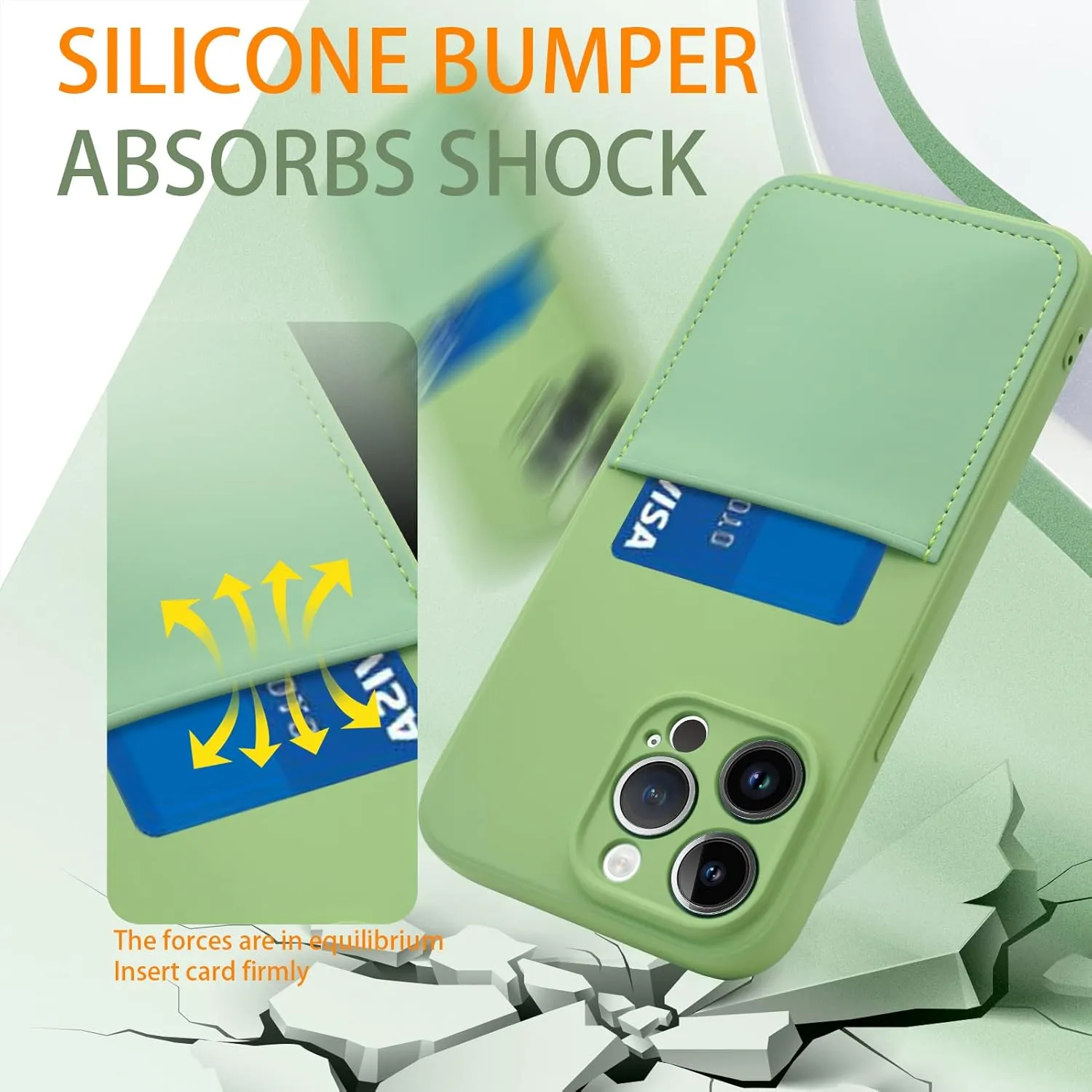Silicone Wallet Phone Case for iPhone 15 Pro Max 6.7 Inch with Credit Card Holder Pocket, Full-Body Bumper Protection Camera Protect Case (Mint Green)