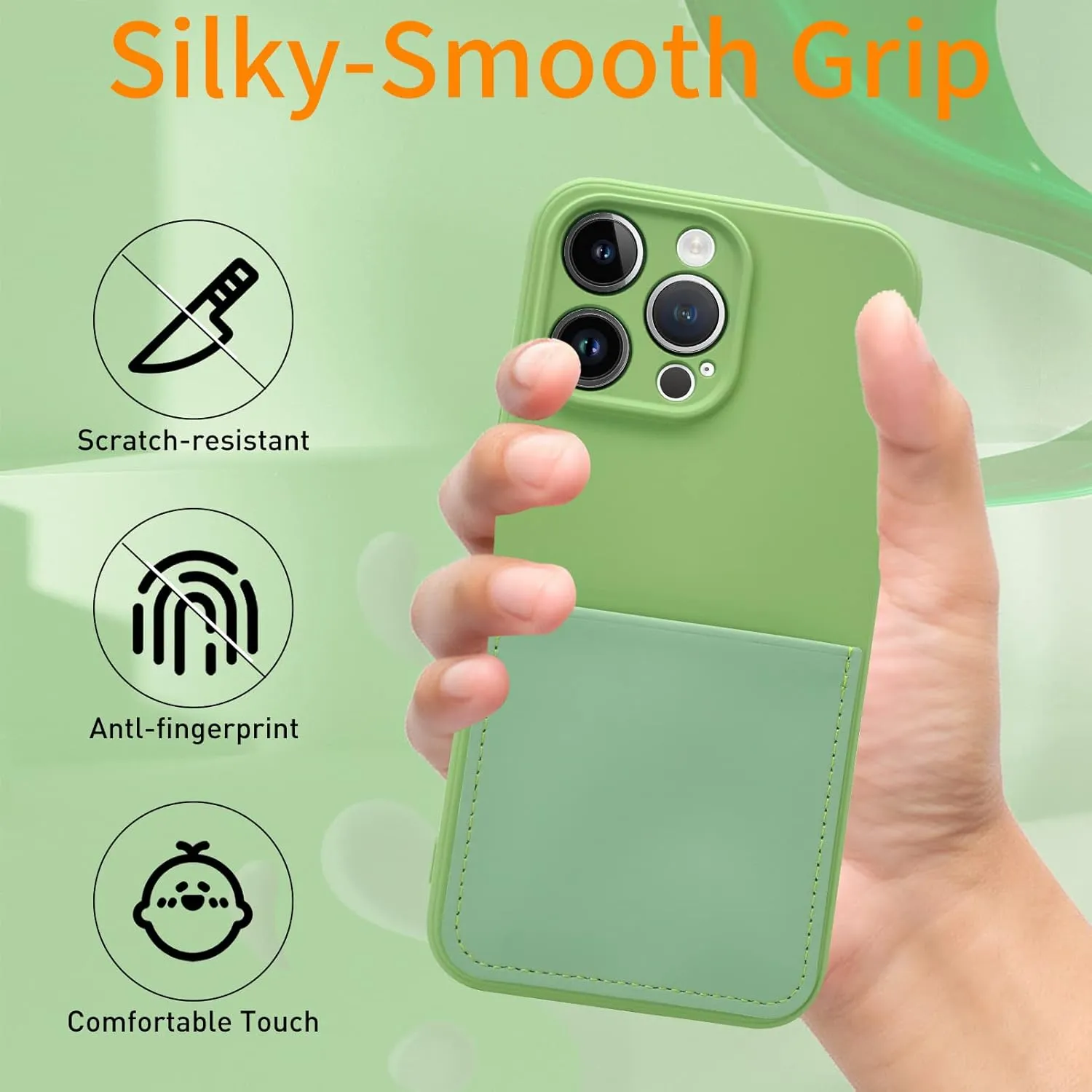 Silicone Wallet Phone Case for iPhone 15 Pro Max 6.7 Inch with Credit Card Holder Pocket, Full-Body Bumper Protection Camera Protect Case (Mint Green)