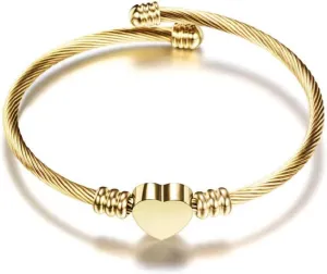 Simple Love Heart Bangle Bracelets for Women BFF Family Stainless Steel Adjustable Birthday Gold, Silver, Rose Gold