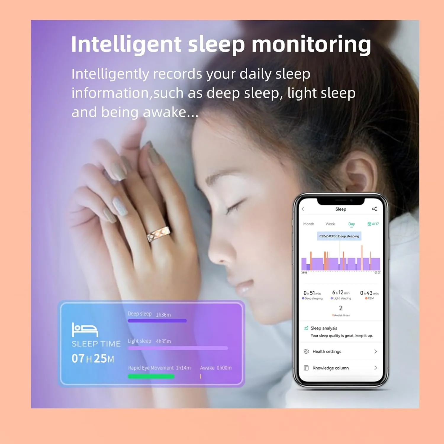 Smart Ring for Women Man, Enamel Flower Pattern Health Tracker Ring, Sleep&Exercise Monitor, IP68 Waterproof Activity Trackers, Fitness Ring with Charging Case and Ring Protector (10#)