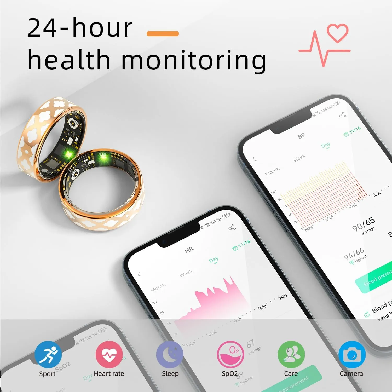 Smart Ring for Women Man, Enamel Flower Pattern Health Tracker Ring, Sleep&Exercise Monitor, IP68 Waterproof Activity Trackers, Fitness Ring with Charging Case and Ring Protector (10#)