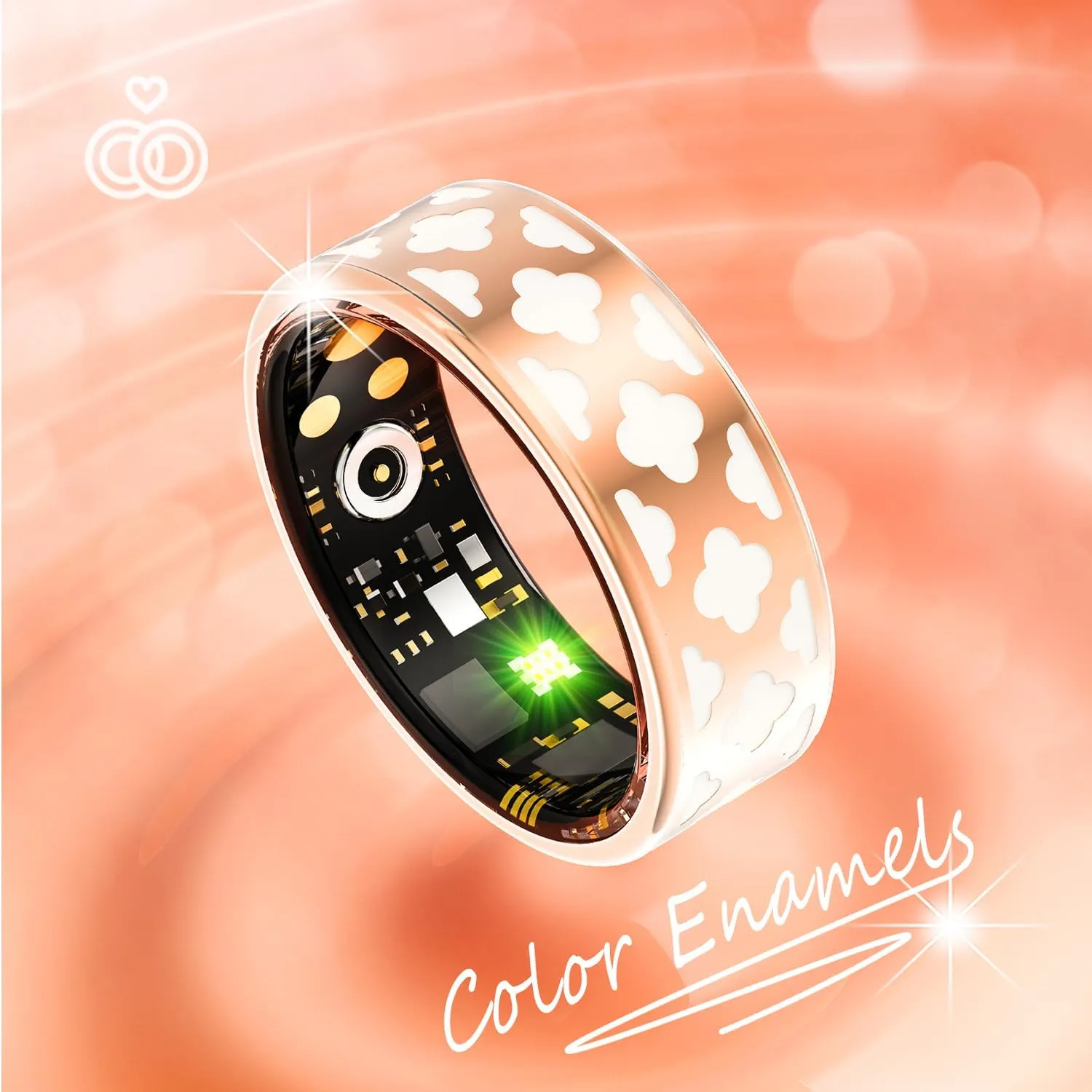 Smart Ring for Women Man, Enamel Flower Pattern Health Tracker Ring, Sleep&Exercise Monitor, IP68 Waterproof Activity Trackers, Fitness Ring with Charging Case and Ring Protector (10#)